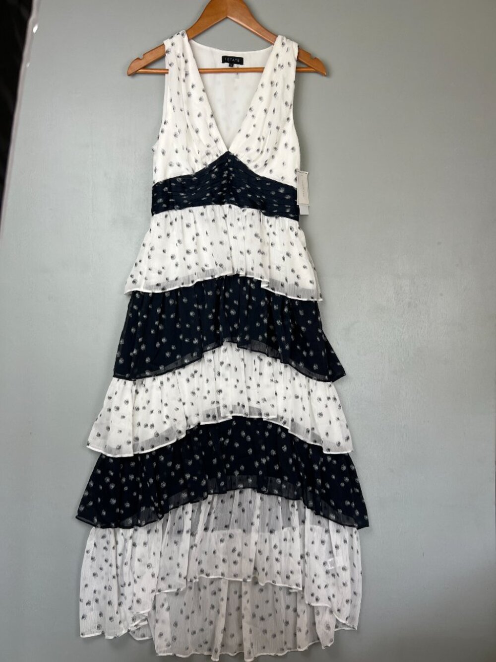 1.State Tiered Midi Dress Ivory Dark Indigo Size 6 NWT Orig $129 Nordstrom - Picture 5 of 8